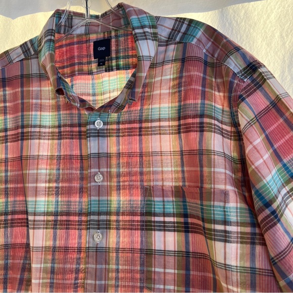 GAP Short Sleeve Shirt VTG Cotton Plaid Size XL - Picture 2 of 11